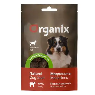 Купить organix вяленое лакомство для собак Медальоны из говяжьей вырезки мясо 100%