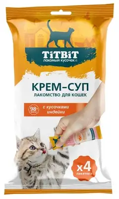 Купить titbit Лакомства для кошек крем-суп с кусочками индейки 