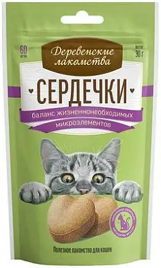 Деревенские лакомства для кошек сердечки для баланса жизненно необходимых микроэлементов